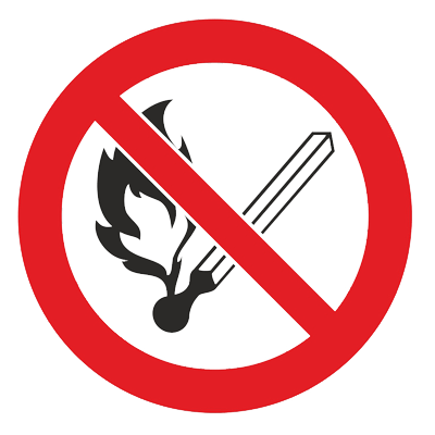 Знак - Запрещается пользоваться открытым огнем Р-02
